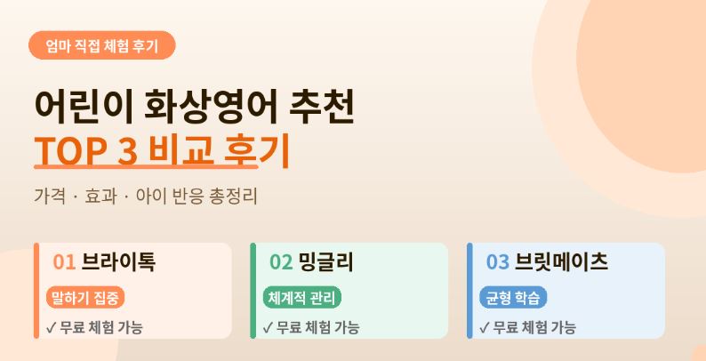 어린이 화상영어 추천 TOP3 브라이톡 밍글리 브릿메이츠 직접 해본 엄마 비교 후기
