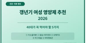 갱년기 여성 영양제 추천 2026 40대가 꼭 먹어야 할 5가지