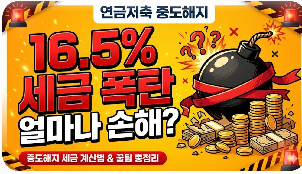 연금저축 중도해지 시 기타소득세 16.5% 세금 폭탄 얼마나 손해인지 설명하는 인포그래픽